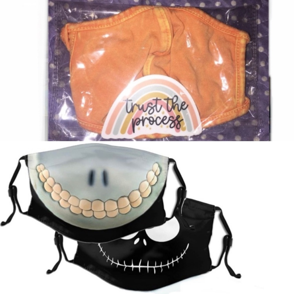 Reusable Washable Face Masks 2 Nightmare Before Christmas & 1 Peach NWT 3 pc